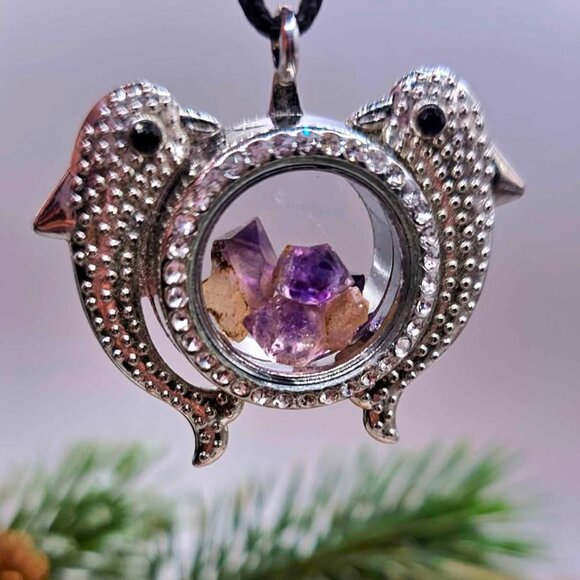Dolphins Super Seven Raw Stone Floating Locket Necklace . Price includes locket - Picture 9 of 10